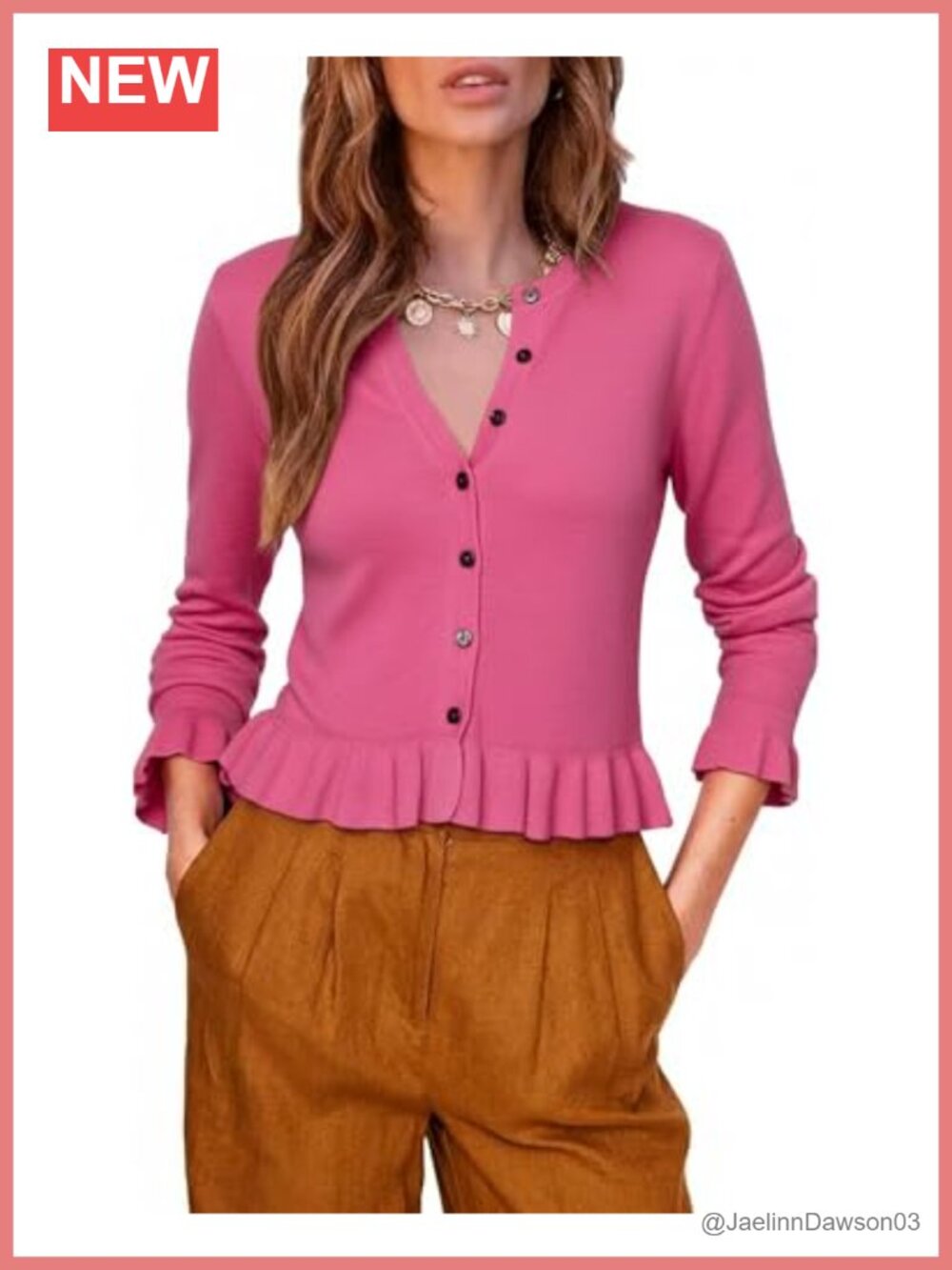 Womens Lightweight Linen Ruffle Cardigan Button Peplum Sweater Top
